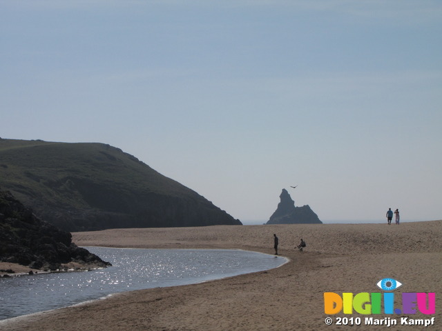 SX14165 View to Church Rock over Broad Haven beach and stream